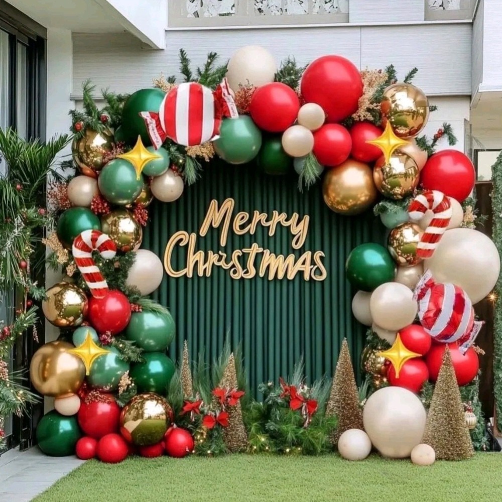 181 Pcs Christmas Balloon Garland Arch Kit Red Green Gold Candy Foil Decorations